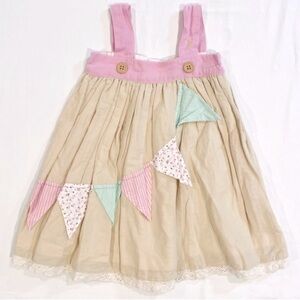 Well Dressed Wolf Joyce Party Dress Girls 3T Flags Banner Pinnie Linen Summer